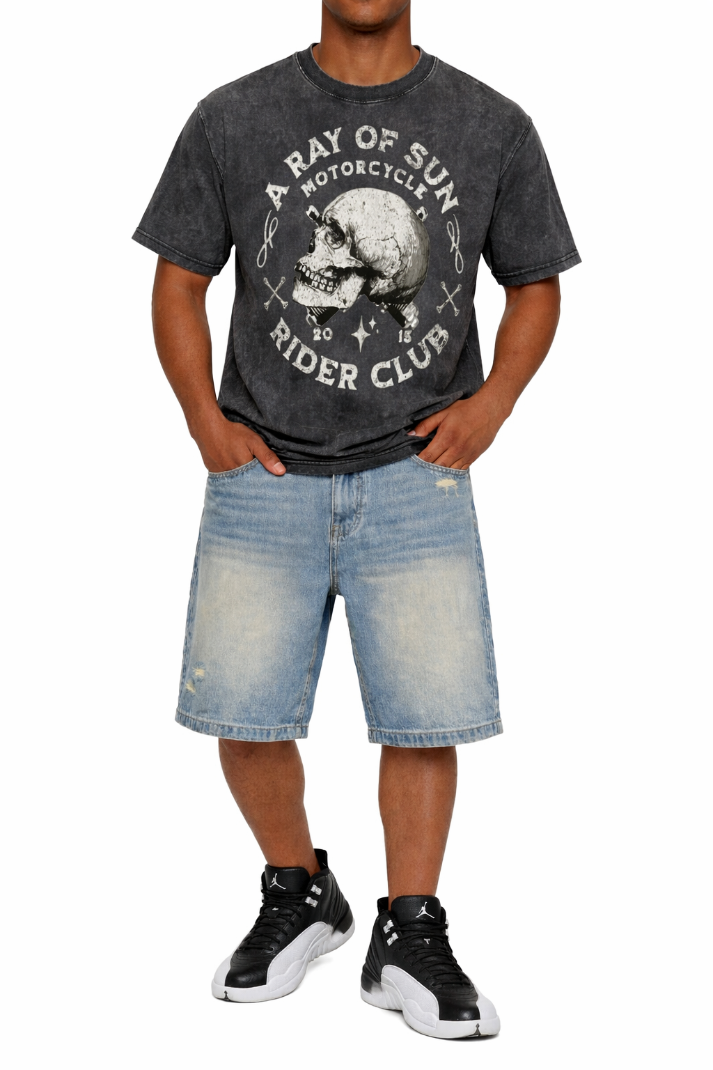 A RAY OF SUN BAGGY DENIM SHORTS