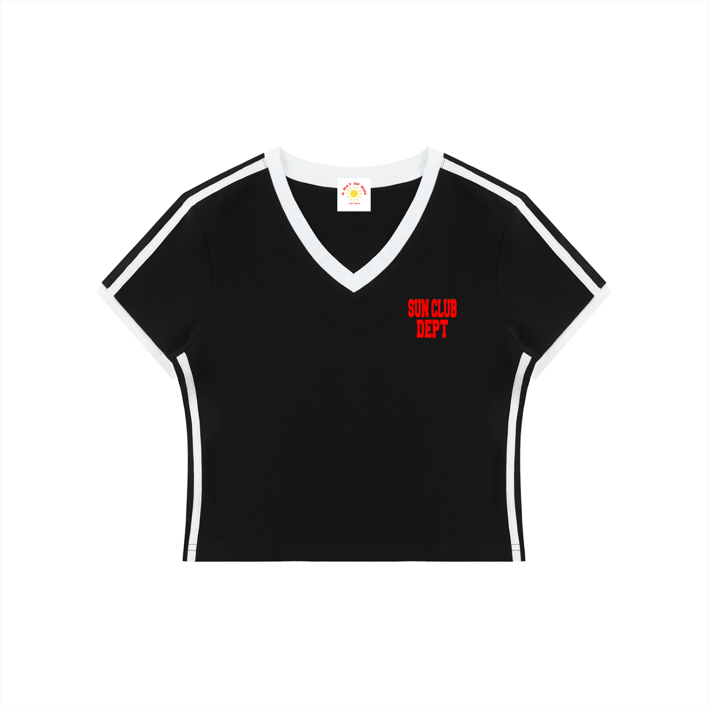 SUN CLUB DEPT RETRO WOMENS V-NECK CROP T-SHIRT (BLK)
