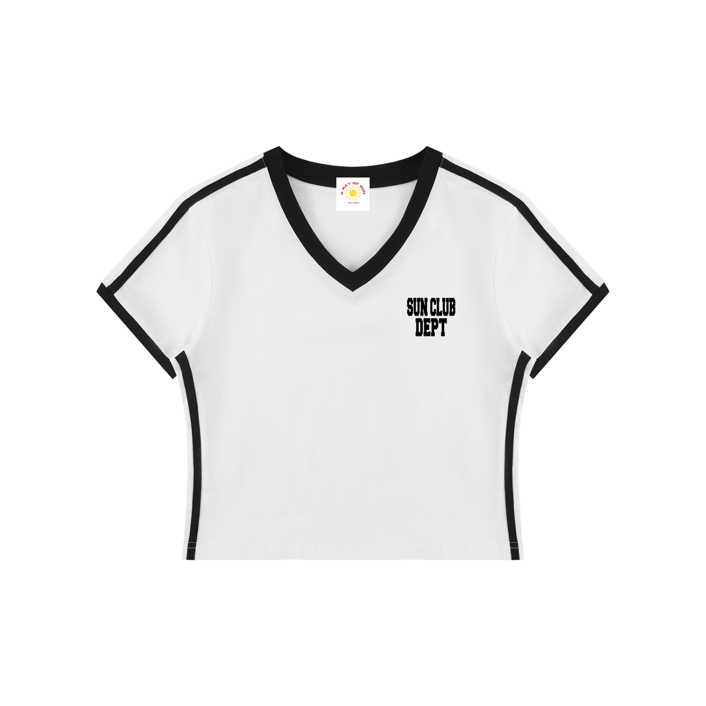 SUN CLUB DEPT WOMENS RETRO V-NECK CROP T-SHIRT (WHT)