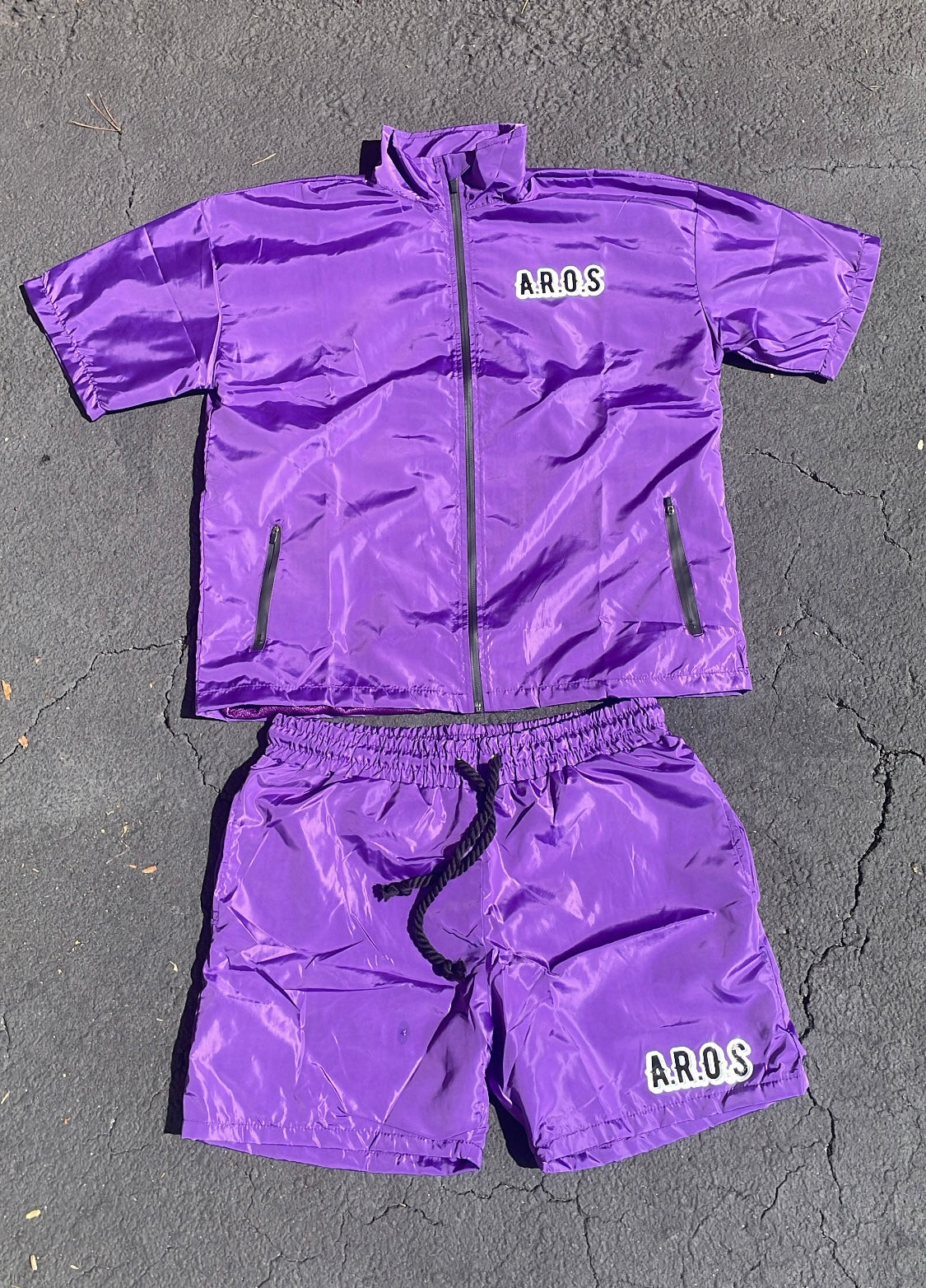"AROS" NYLON SHORT SET (PURPLE/BLK)